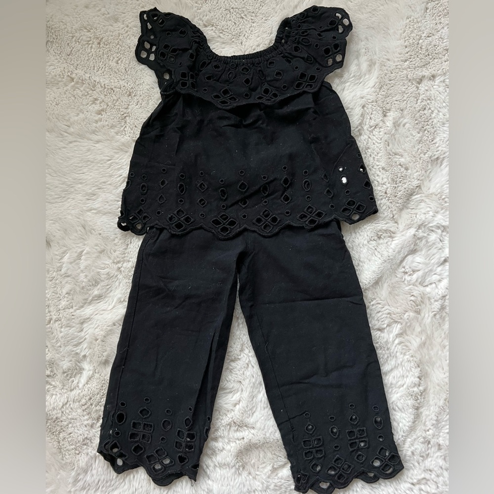 Zara Kids Black Eyelet Matching Set